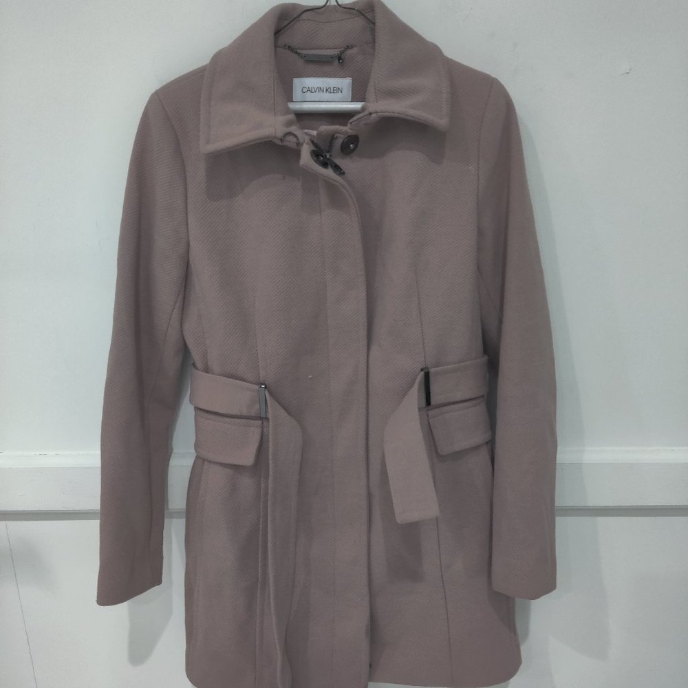 NWoTD Calvin KIein Women's Belted Reefer Jacket Pink Size Small $250 CC139